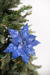 24” x 11" Glitter Iced Poinsettia Stem - Midnight Blue
