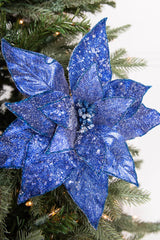 24” x 11" Glitter Iced Poinsettia Stem - Midnight Blue