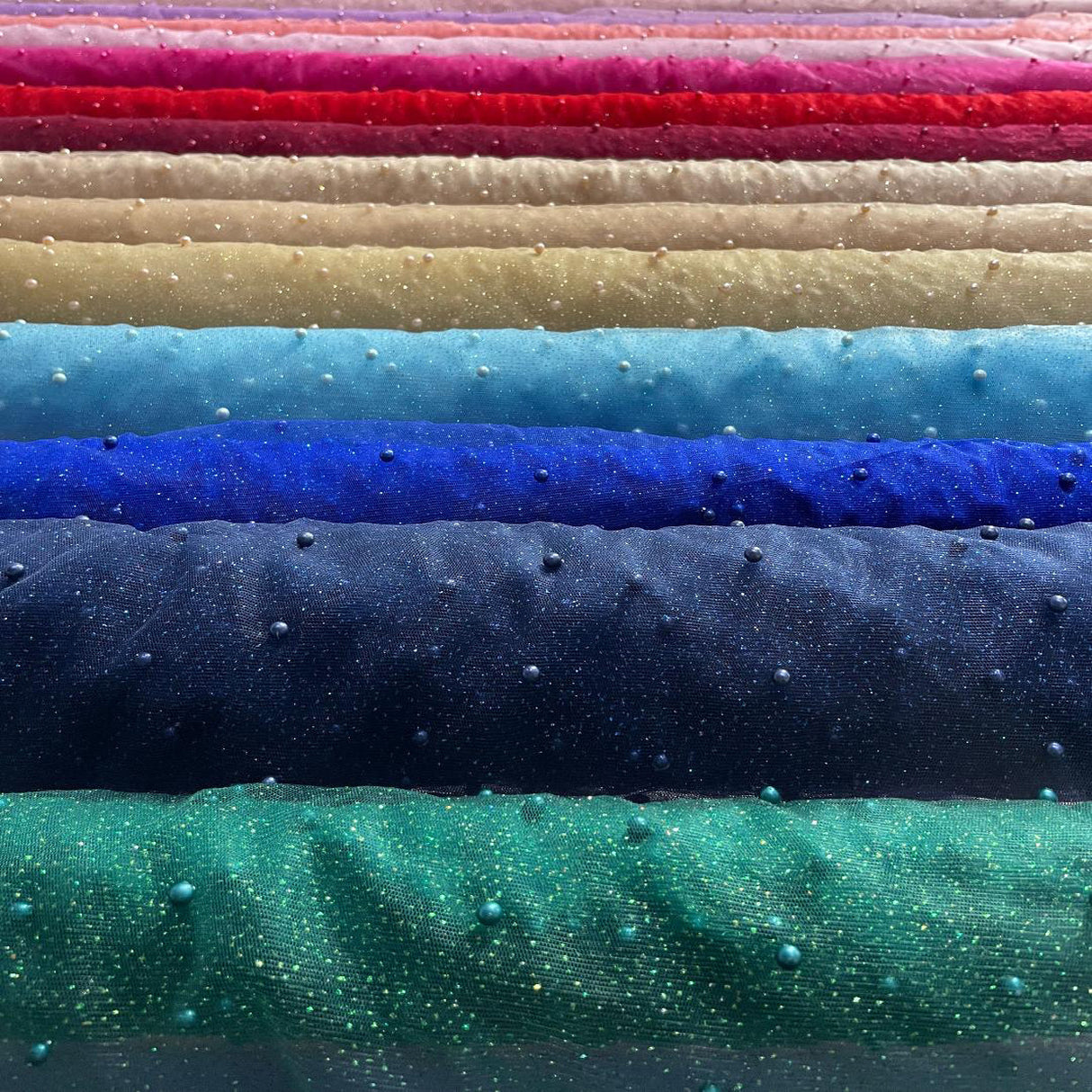 Glitter Mesh Fabric with Pearls
