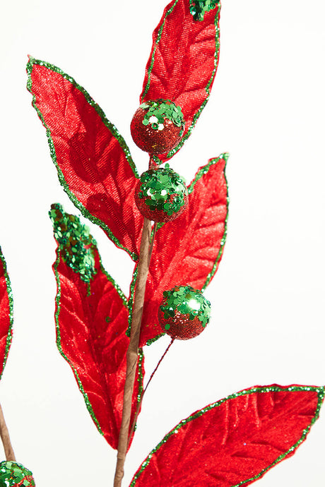 24" Green and Red Velvet Glitter Lead Stem