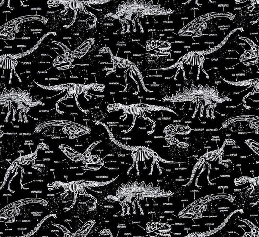 Quilting Cotton Glow in the Dark Dinosaur Skeletons Timeless Treasures