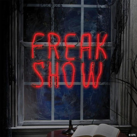 RADYAN Glowing Neon LED Freak Show Light-Up Sign with Blinking Effect shown in a clear product image