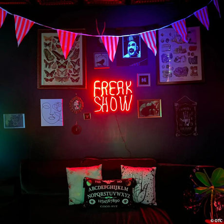 RADYAN Glowing Neon LED Freak Show Light-Up Sign with Blinking Effect shown in a clear product image