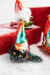 5” Gnome Riding A Cardinal/Tree/Shovel Glass Ornament