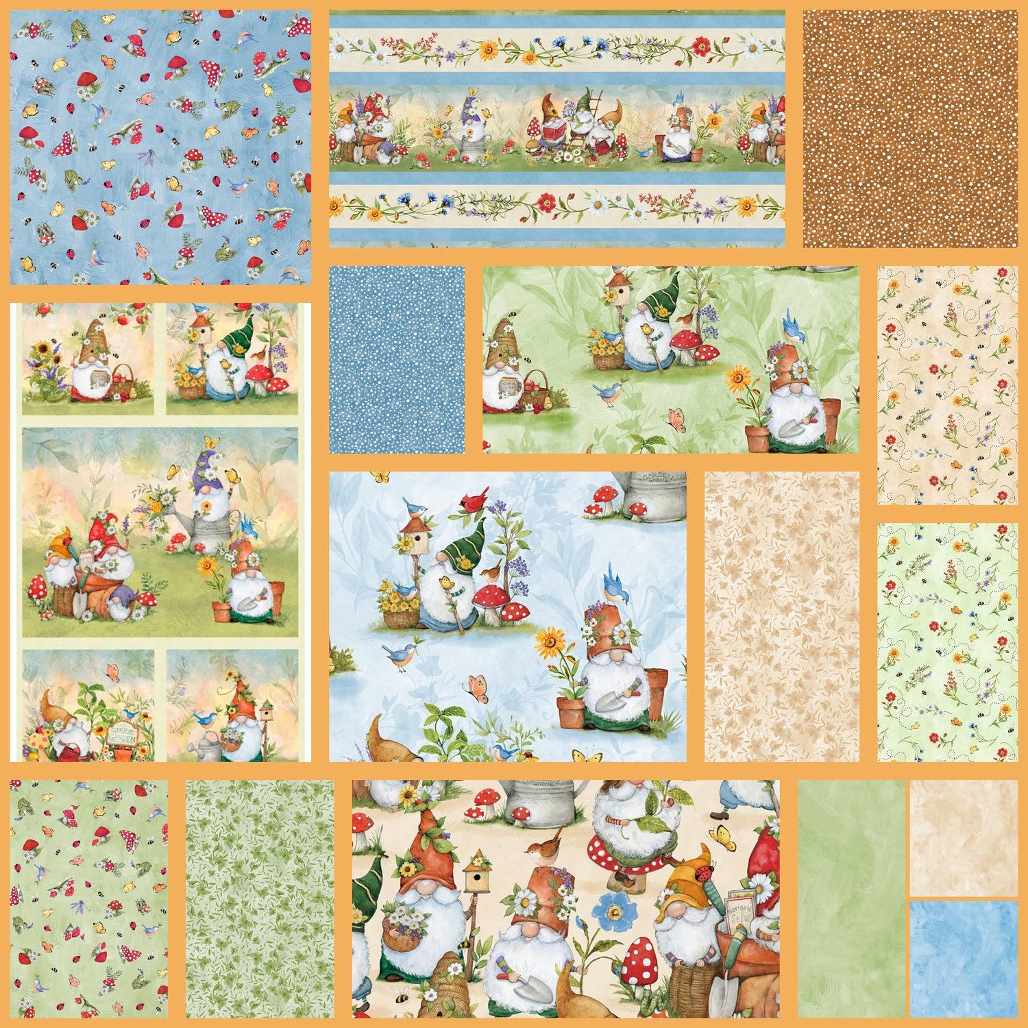 Quilting Cotton Gnome and Garden by Susan Winget
