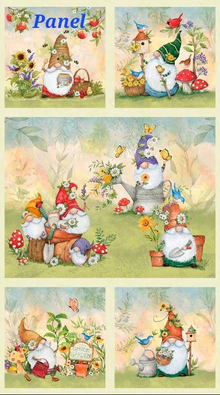 Quilting Cotton Gnome and Garden by Susan Winget
