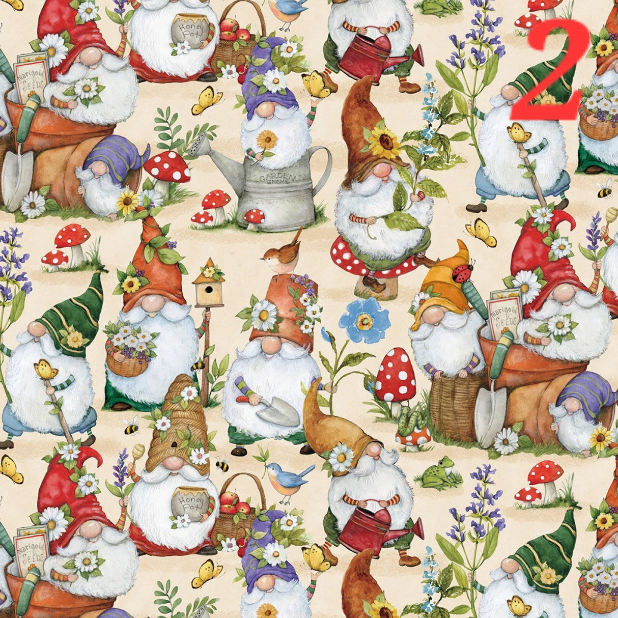 Quilting Cotton Gnome and Garden by Susan Winget