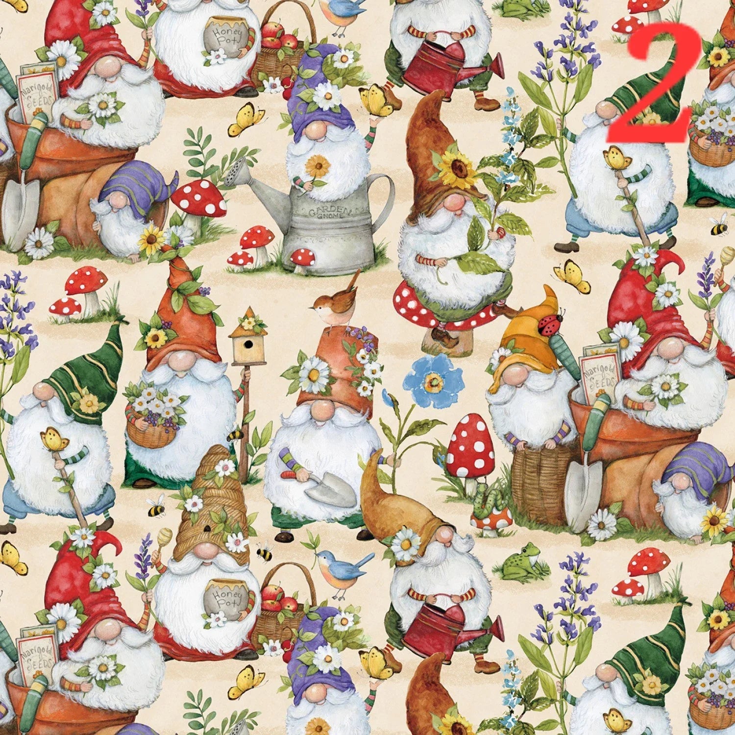 Quilting Cotton Gnome and Garden by Susan Winget