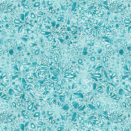 Cotton Print Go with the Flow Burst Medium Turquoise 44/45 Fabric