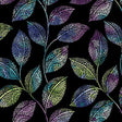 Cotton Fabric Go with the Flow Mosaic Leaves Black/Multi 44"/45"