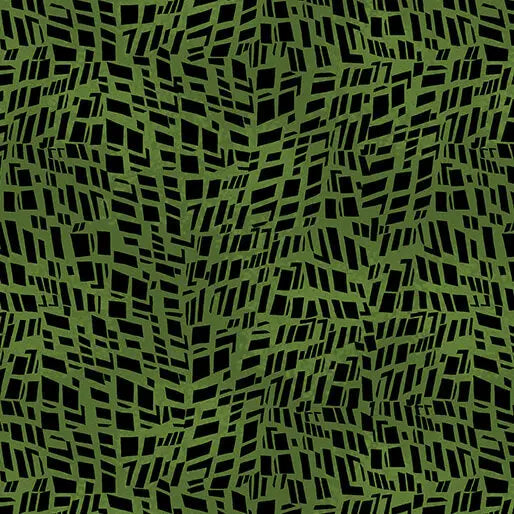 Cotton Print Go with the Flow Mosaic Shards Dark Lime 44/45 Fabric