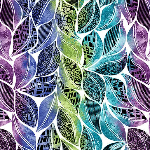 Cotton Fabric Go with the Flow White/Multi 44/45"