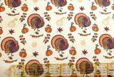 Quilting Cotton Gobble Gobble Cream Thanksgiving Turkey Fabric