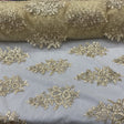 Gold Sequin Lace Fabric - Embroideries On Mesh, Gold, 52" Width