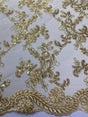 Elena'S Lace Gold Polyester Lace Fabric - Gold Corded Mesh Embroidered With Sequins, Double Scalloped Edge, 54" Width (1 Yard)