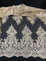 Gold Metallic Floral Lace Polyester Fabric - Gold Floral Pattern, 54/55" Width (1 Yard)