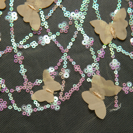 1 Yard Embroidered Tulle Lace Fabric with 3D Butterfly Appliqué 52? Wide Bridal