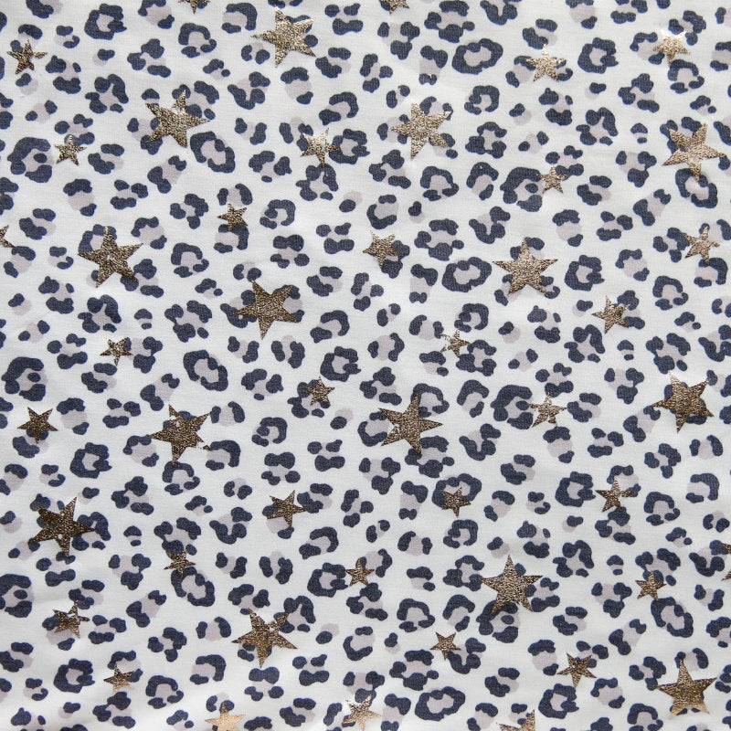 French Terry Gold Foil Stars Leopard Print