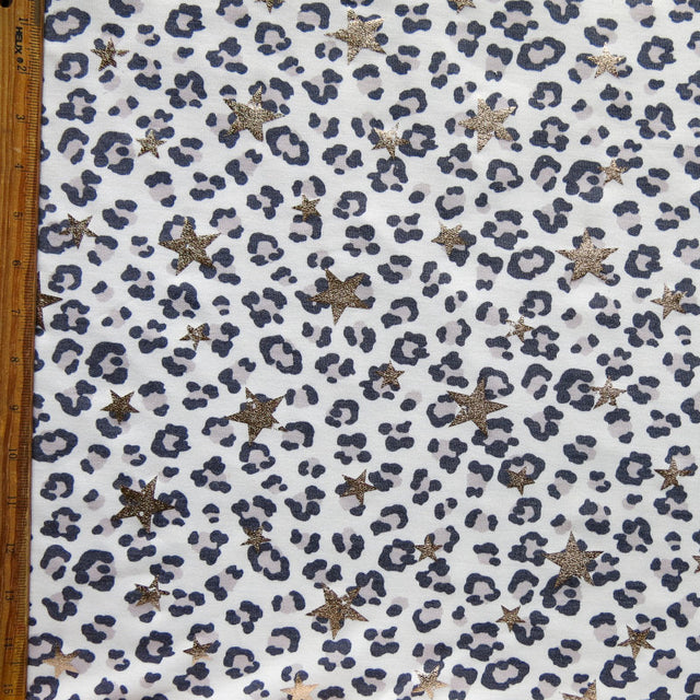 French Terry Gold Foil Stars Leopard Print