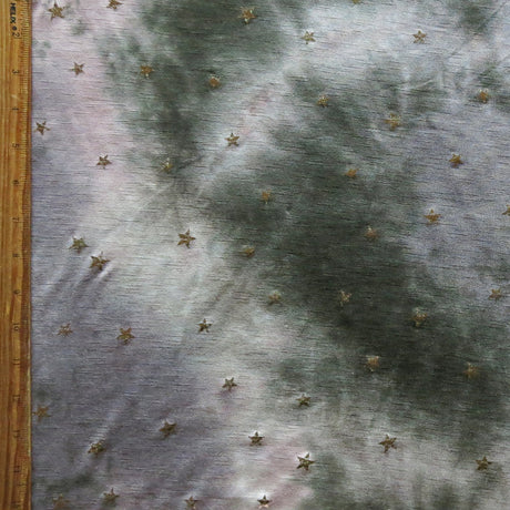 Rayon Spandex Slub Jersey Knit Gold Foil Stars Pink Grey Green Tie Dye
