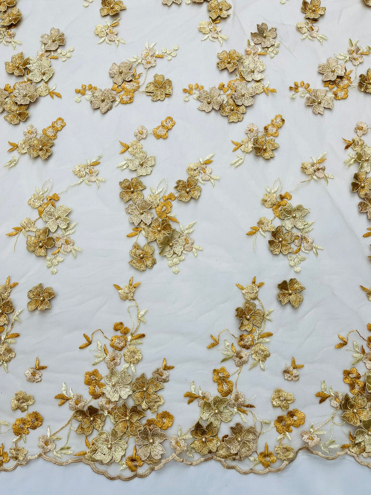 Multi Color 3D Floral Daisy Design Embroider Lace Fabric - Multi Color Floral Embroidery, 54" Width (1 Yard)