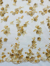 Multi Color 3D Floral Daisy Design Embroider Lace Fabric - Multi Color Floral Embroidery, 54" Width (1 Yard)