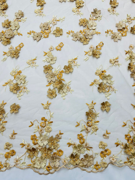 Multi Color 3D Floral Daisy Design Embroider Lace Fabric - Multi Color Floral Embroidery, 54" Width (1 Yard)