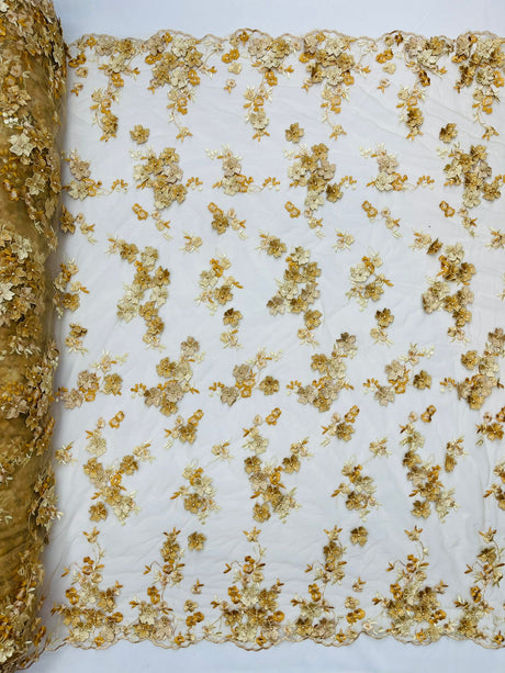 Multi Color 3D Floral Daisy Design Embroider Lace Fabric - Multi Color Floral Embroidery, 54" Width (1 Yard)