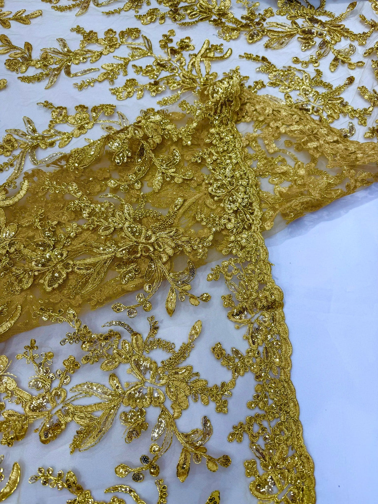 Butterfly Corded Lace Fabric - Butterfly Embroidery, Metallic Sequins, 54" Width (1 Yard)