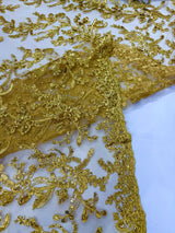 Butterfly Corded Lace Fabric - Butterfly Embroidery, Metallic Sequins, 54" Width (1 Yard)
