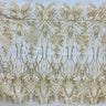 1 Yard Silver Beaded & Sequined Embroidered Lace Fabric on Polyester Mesh, 52" Wide,