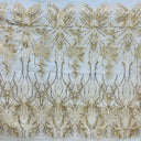 Beaded Sequined Lace Fabric Leaf Vine Design
