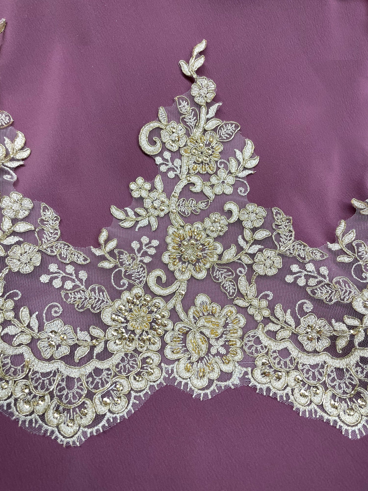Beaded Corded Lace Trim 11" Polyester Net Mesh