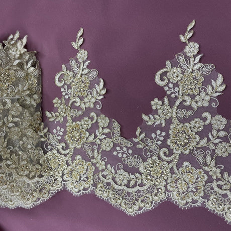 Beaded Corded Lace Trim 11" Polyester Net Mesh