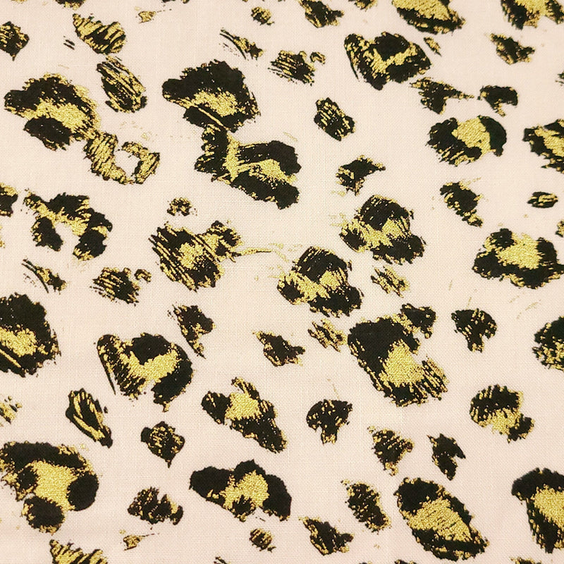 Quilting Cotton Gold Leopard on Pink