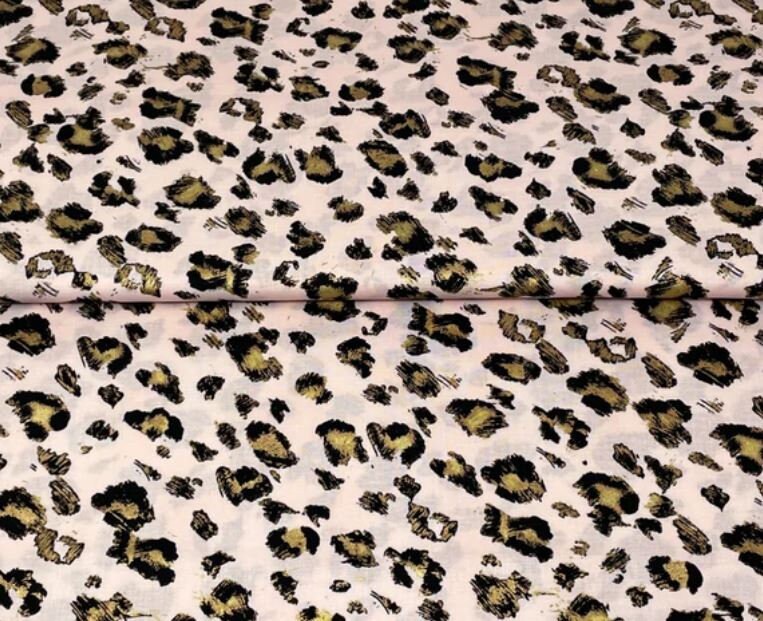 Quilting Cotton Gold Leopard on Pink