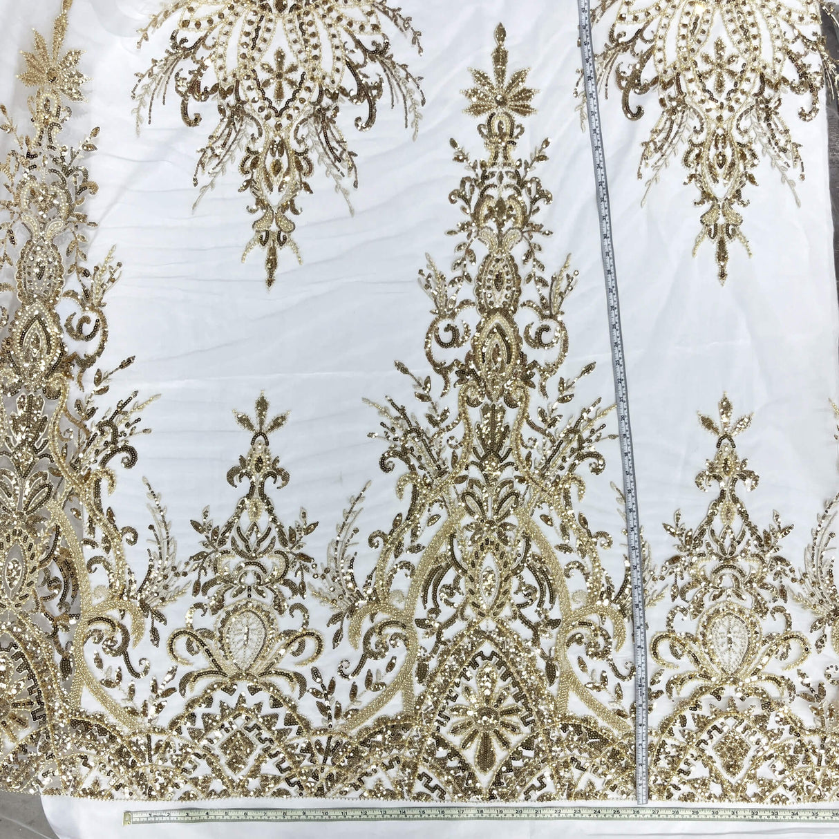 Beaded Lace Fabric on Polyester Net Mesh 52"