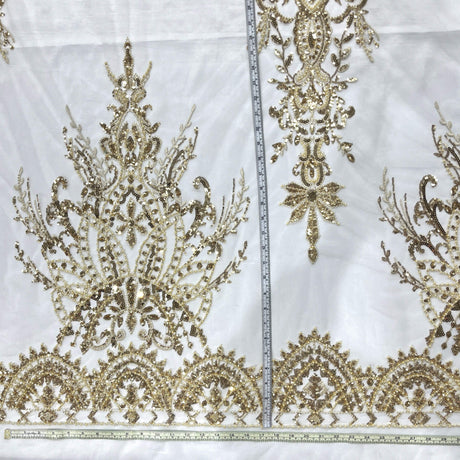 Beaded Lace Fabric on Polyester Net Mesh 52"