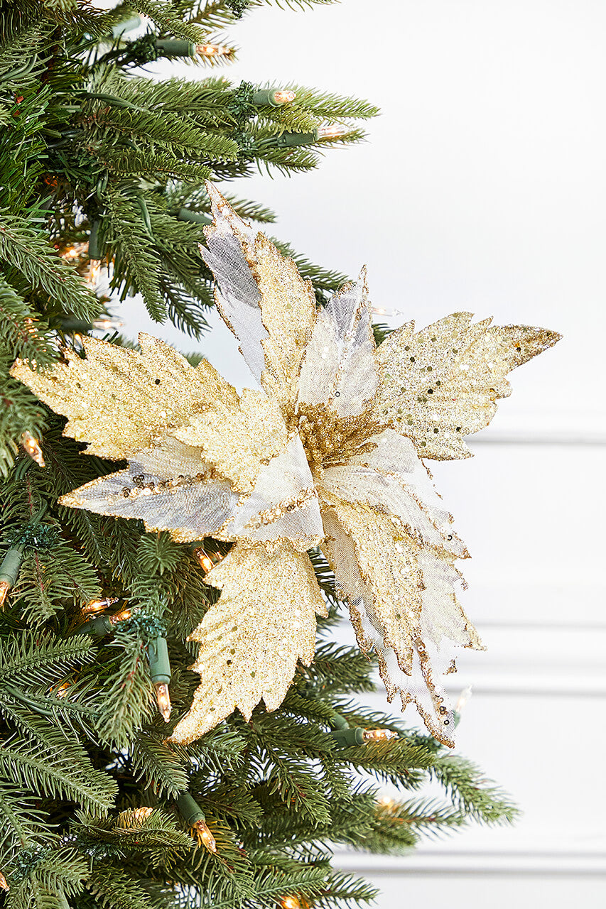 22” x 14" Sheer Glitter Poinsettia Stem - Champagne