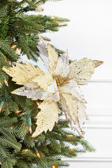 22” x 14" Sheer Glitter Poinsettia Stem - Champagne