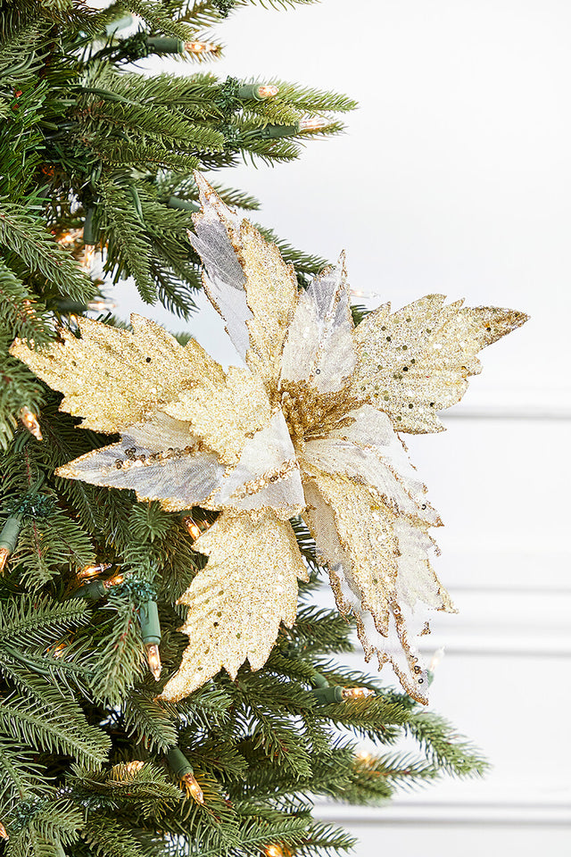 22” x 14" Sheer Glitter Poinsettia Stem - Champagne