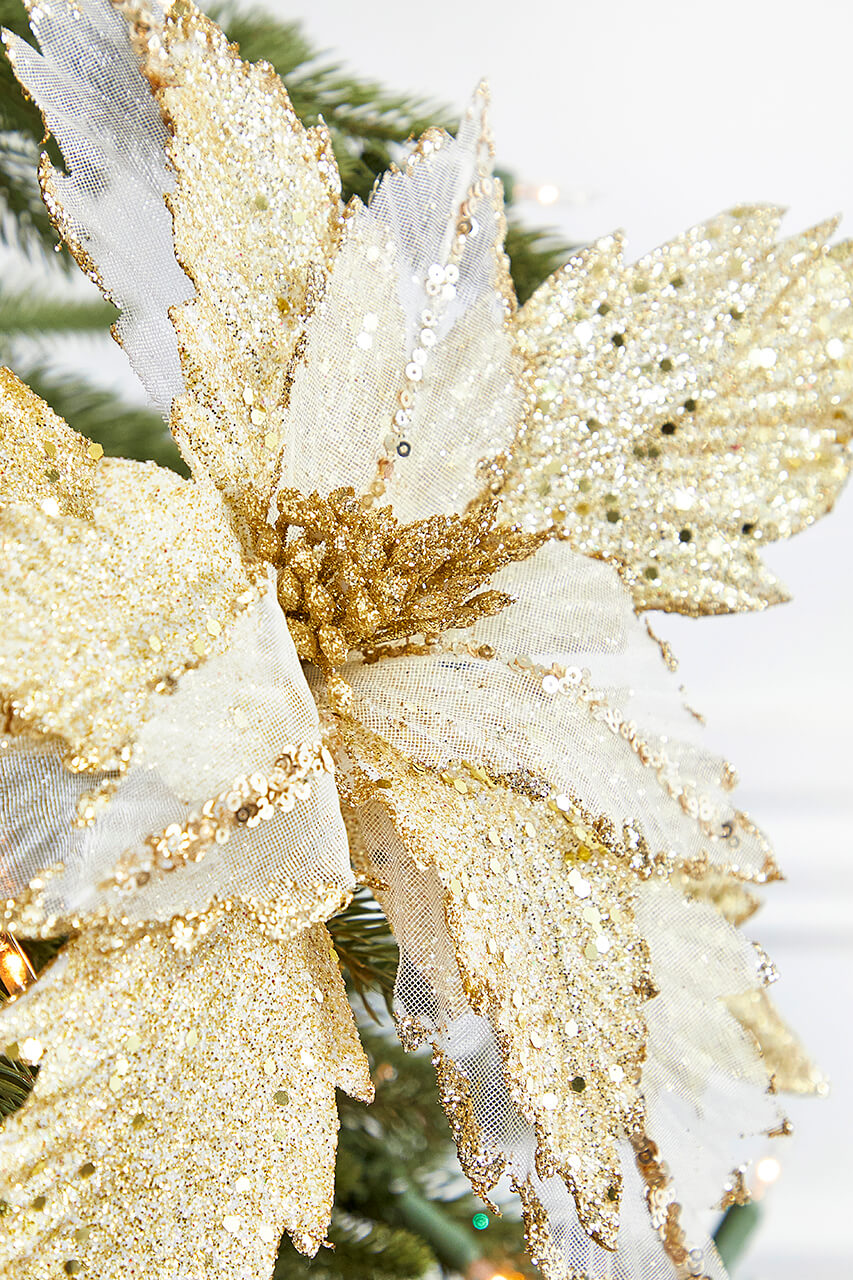 22” x 14" Sheer Glitter Poinsettia Stem - Champagne