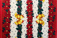 Golden Bow Poinsettia Holiday Polyester Fabric - Off-White Red Border Christmas Decor Print, 59" Width (1 Yard)