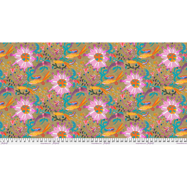 Cotton Print Goldfish Star Gold Colori Fabric 44/45"