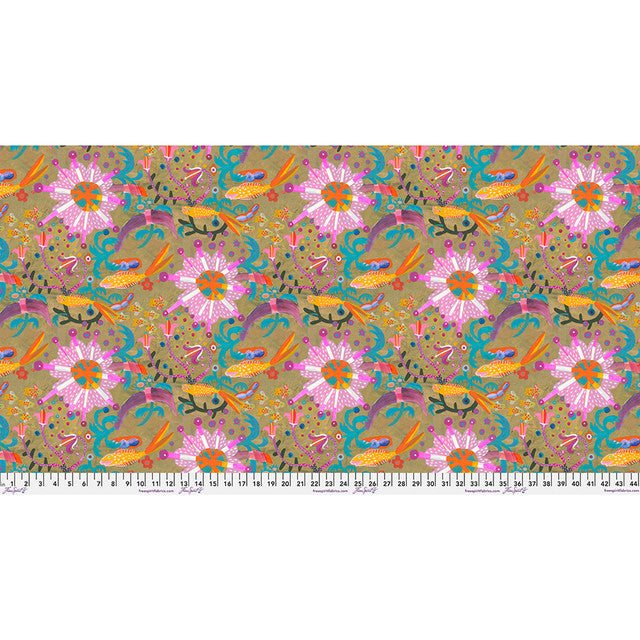 Cotton Print Goldfish Star Gold Colori Fabric 44/45"