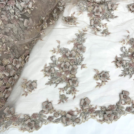 3D Beaded Floral Lace Mesh Fabric