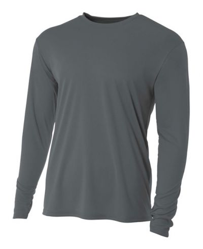 A4 N3165 Cooling Performance Long Sleeve Micro Poly Interlock Fabric - Graphite, 4Oz, Moisture Wicking, UPF 44+ (1 Piece)