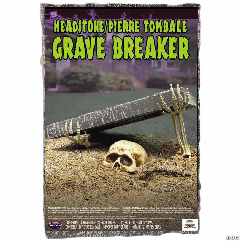 Grave Breaker® Headstone with Skull & Skeleton Arms Outdoor Halloween Decoration