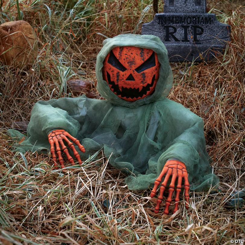 Grave Breaker® Posable Pumpkin with Hooded Green Shroud