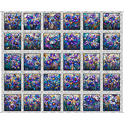 Cotton Floral Picture Panel Fabric Gray Mosaic Blooms